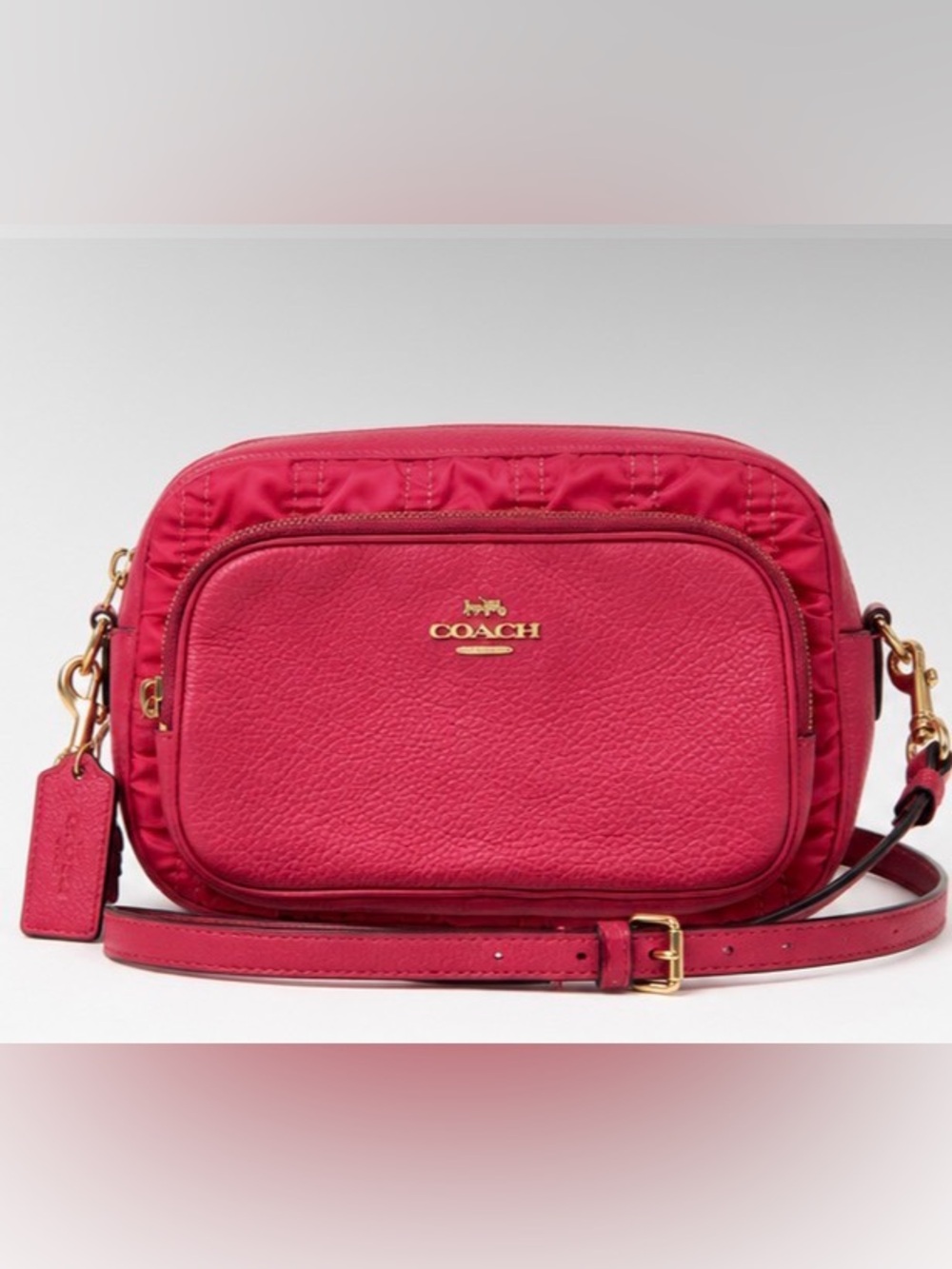 COACH Coral Leather Ruched Crossbody Bag Gold Hardware
